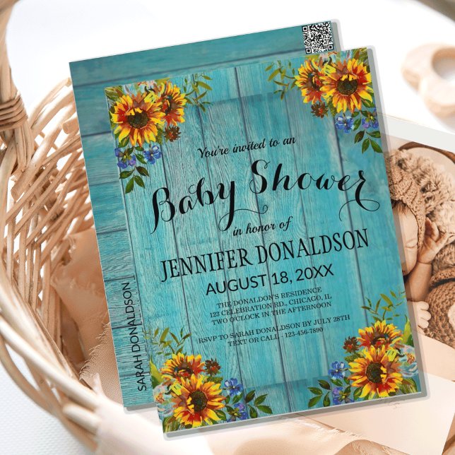 Invitation Baby shower de tournesol bleu rustique (RUSTIC BLUE SUNFLOWER BABY SHOWER INVITATION)