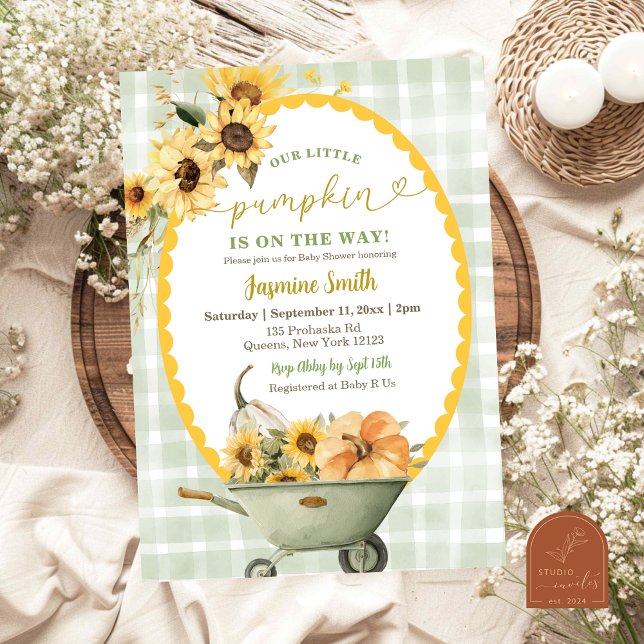 Invitation Baby shower de tournesol Citrouille Quirky Preppy (Créateur téléchargé)