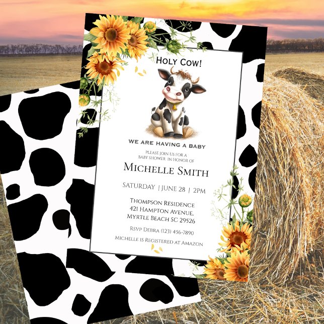 Invitation Baby shower de tournesol de vache mûre animal de f (Créateur téléchargé)