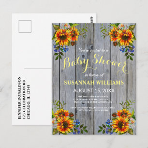 Invitation Baby shower de tournesol en bois de Bar