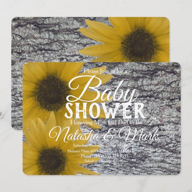 Invitation Baby shower de tournesol en bois d'oiseaux réalist (Devant / Derrière)