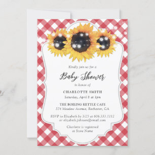 Invitation Baby shower de tournesol En vichy rouge rustique