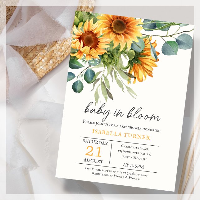 Invitation Baby shower de tournesol et d'eucalyptu (Créateur téléchargé)