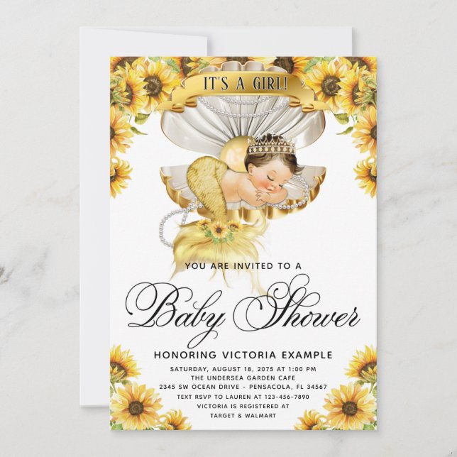 Invitation Baby shower de tournesol fille (Devant)