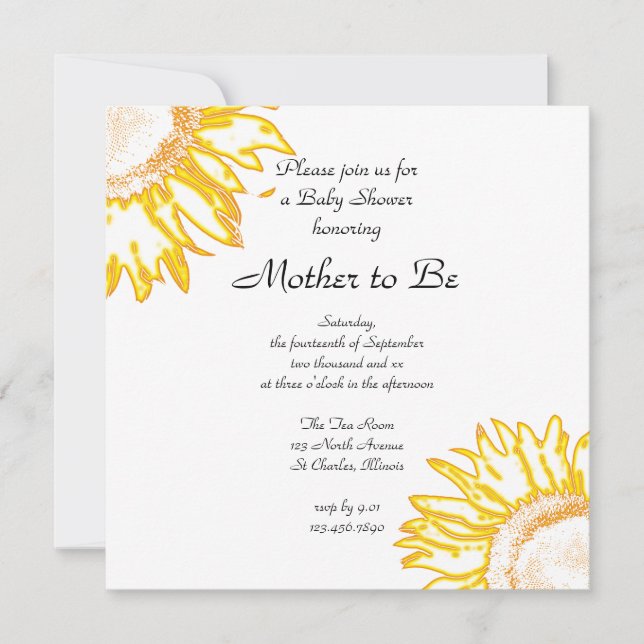 Invitation Baby shower de tournesol jaune néon (Devant)