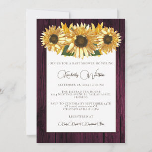 Invitation Baby shower de tournesol magenta Rustique Invitati