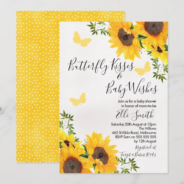 Invitation Baby shower de tournesol moderne (Devant / Derrière)
