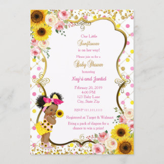 Invitation Baby shower de tournesol, rose et jaune