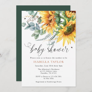 Invitation Baby shower de tournesol rustique
