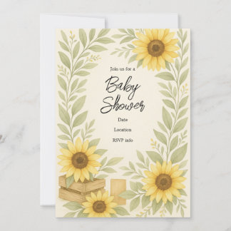Invitation Baby shower de tournesol rustique