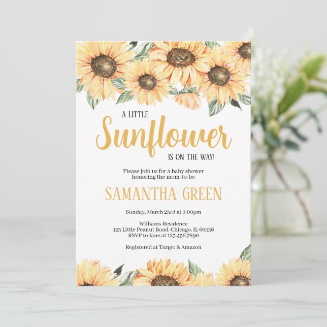 Invitation Baby shower de tournesol rustique (Debout devant)