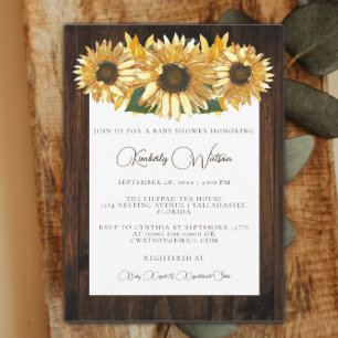 Invitation Baby shower de tournesol rustique