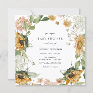 Invitation Baby shower de tournesol rustique