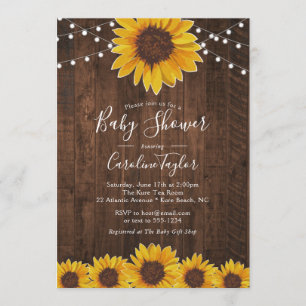 Invitation Baby shower de tournesol rustique avec lumières à 