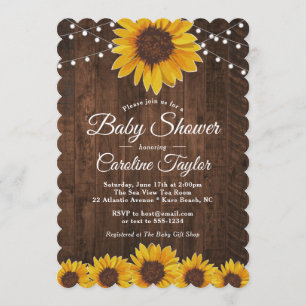 Invitation Baby shower de tournesol rustique avec lumières à 