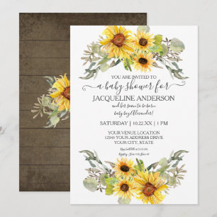 Invitation Baby shower de tournesol rustique en bois