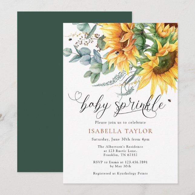 Invitation Baby shower de tournesol rustique saupoudrer l'inv (Devant / Derrière)