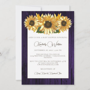 Invitation Baby shower de tournesol rustique violet Invitatio