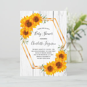 Invitation Baby shower de tournesols en or rustique géométriq