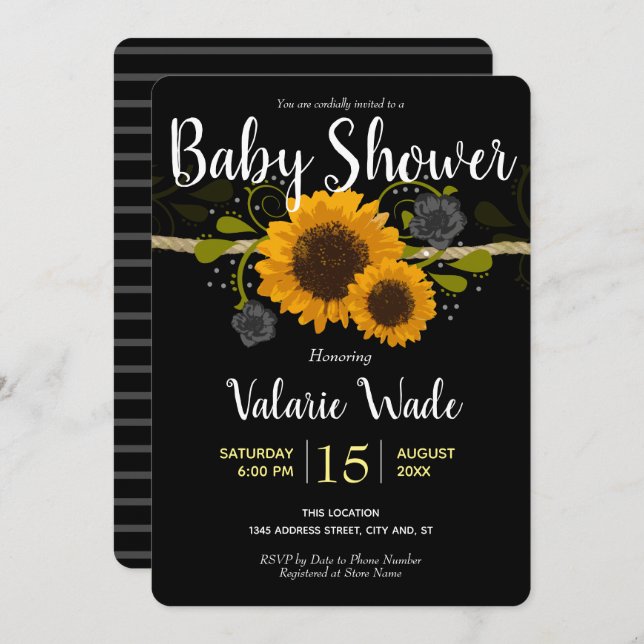 Invitation Baby shower de tournesols rustiques (Devant / Derrière)