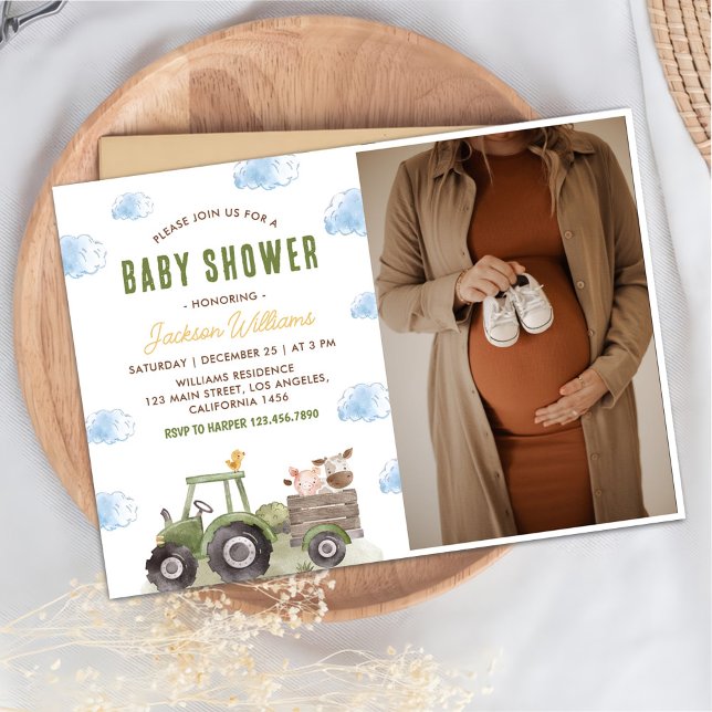 Invitation Baby shower de tracteur pour animaux de ferme Phot (Créateur téléchargé)