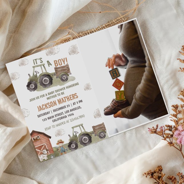 Invitation Baby shower de tracteur vert de ferme photo (Créateur téléchargé)
