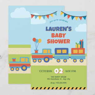 Invitation Baby shower de train coloré
