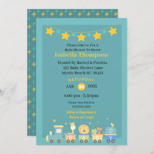 Invitation Baby shower de train Safari Turquoise et Jaune