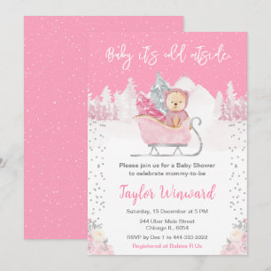 Invitation Baby shower de traîneau rose de l'ours d'hiver