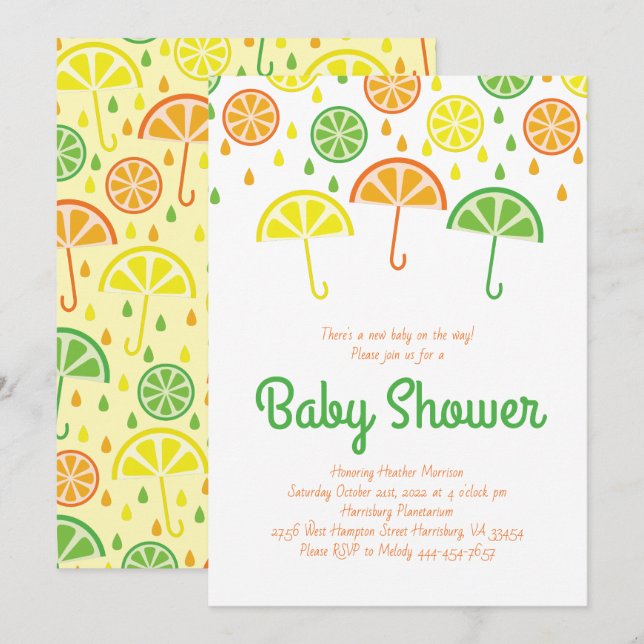 Invitation Baby shower de tranche d'agrumes saupoudrer de cit (Devant / Derrière)