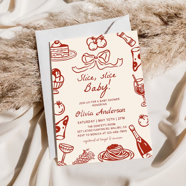Invitation Baby shower de tranche de pizza italienne à main (Créateur téléchargé)