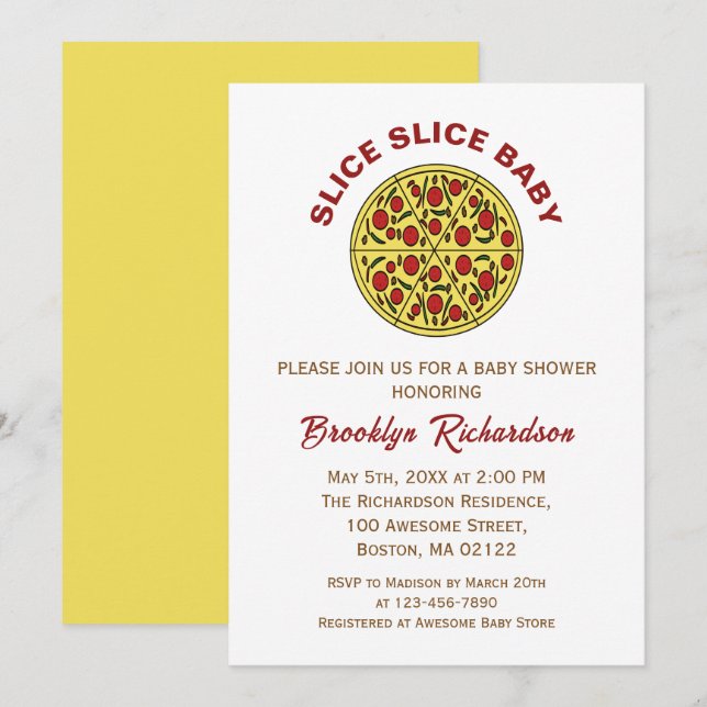 Invitation Baby shower de tranche de pizza Neutre genre (Devant / Derrière)