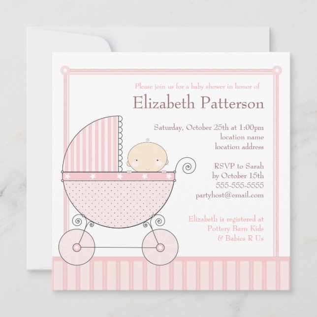 Invitation Baby shower de transport de bébé en rose (Devant)