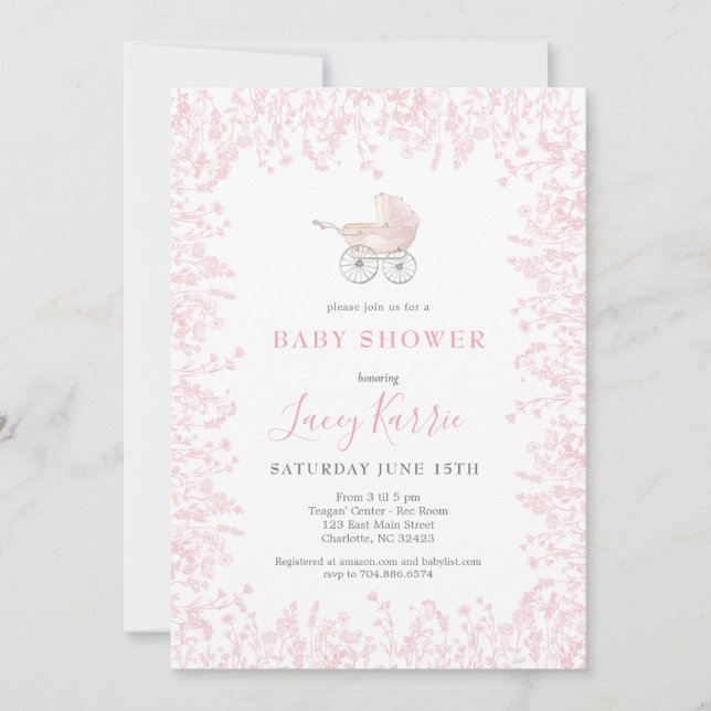 invitation Baby shower de transport de bébé rose (Devant)