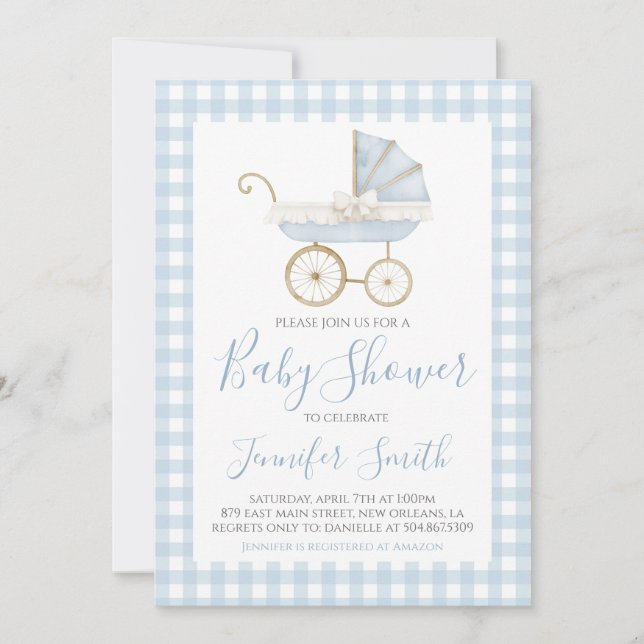 Invitation Baby shower de transport de garçon bleu sud Preppy (Devant)
