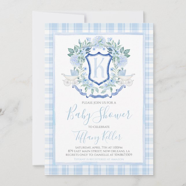Invitation Baby shower de transport de garçon bleu sud Preppy (Devant)