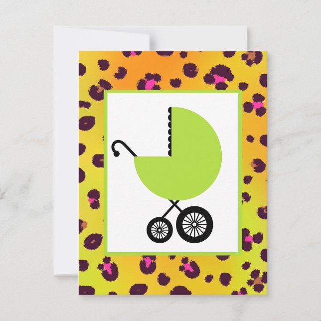 Invitation Baby shower de transport orange Empreinte de léopa (Devant)