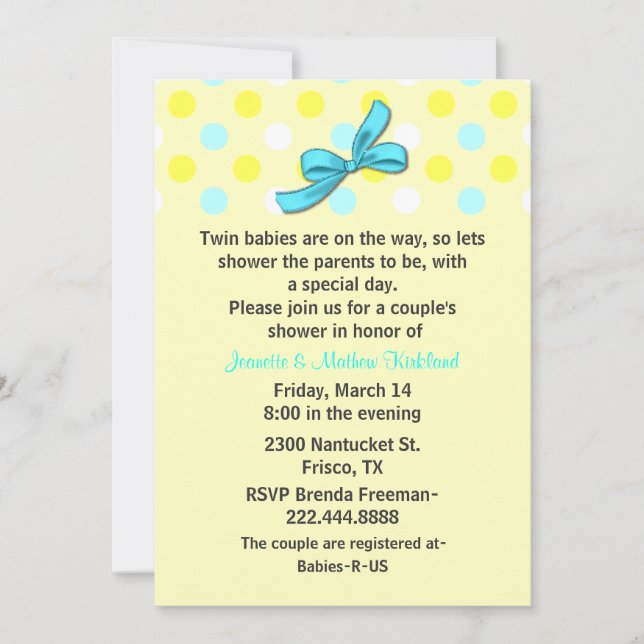 Invitation Baby shower de Twin Babies Couple (Devant)
