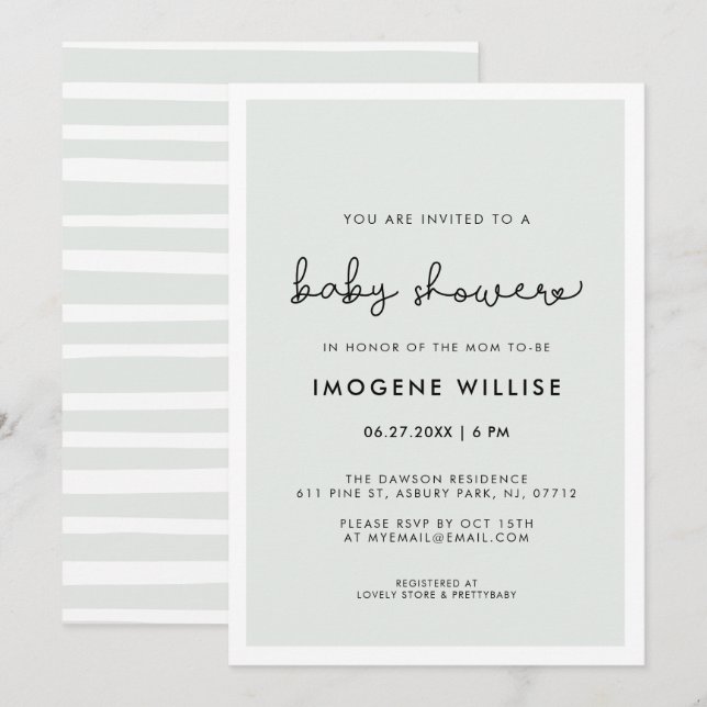 Invitation Baby shower de typographie blanche mignonne (Devant / Derrière)