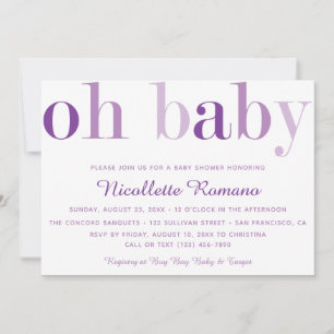 Invitation Baby shower de typographie violet Oh Baby Bold