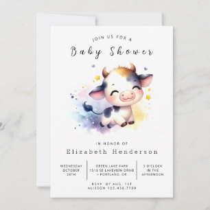 Invitation Baby shower de vache blanc Pastel