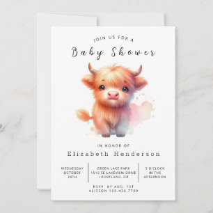 Invitation Baby shower de vache blanche simple enchanté