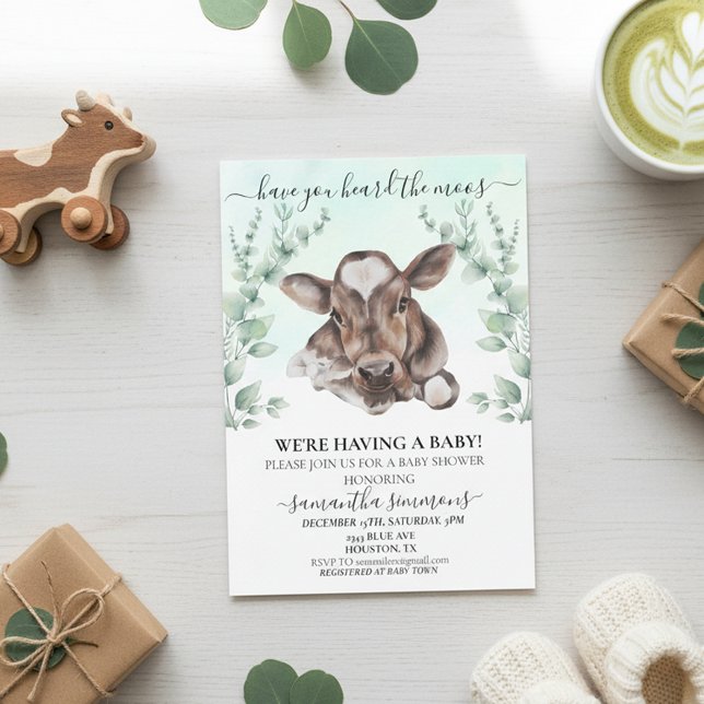 Invitation Baby shower de Vache de ferme Eucalyptus (Créateur téléchargé)