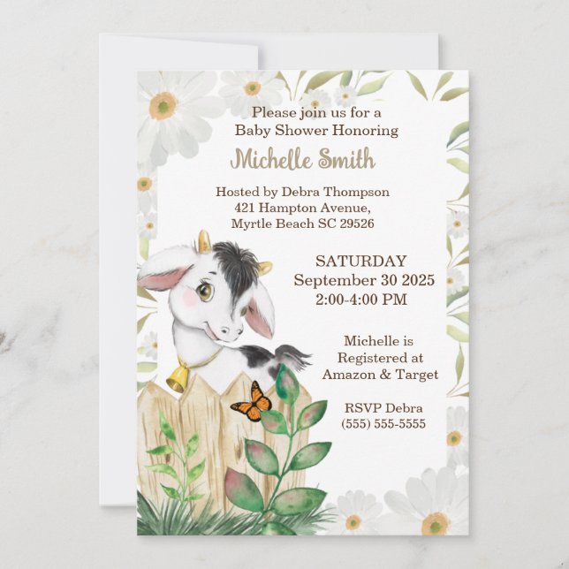 Invitation Baby shower de vache de ferme moderne Beige mignon (Devant)