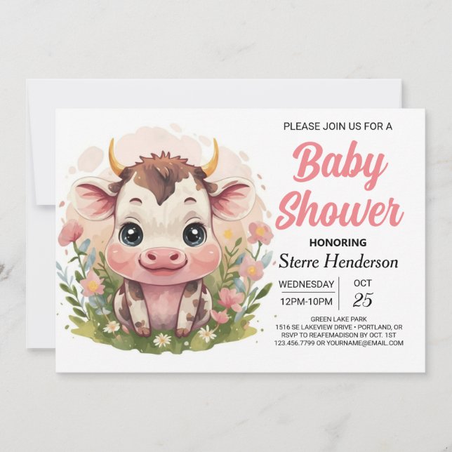 Invitation Baby shower de vache en ligne de Farm Girl (Devant)