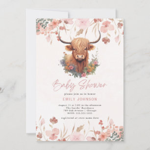 Invitation Baby shower de vache Highland Flowers