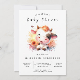 Invitation Baby shower de vache Pastel Calf
