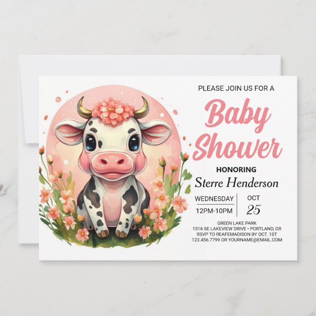 Invitation Baby shower de vache Pastel Enchanted (Devant)