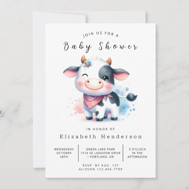 Invitation Baby shower de vache rustique classique amusant (Devant)