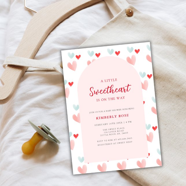 Invitation Baby shower de Valentines de l'Arc Pastel Sweethea (Pastel Sweetheart Arch Valentines Baby Shower Invitation)